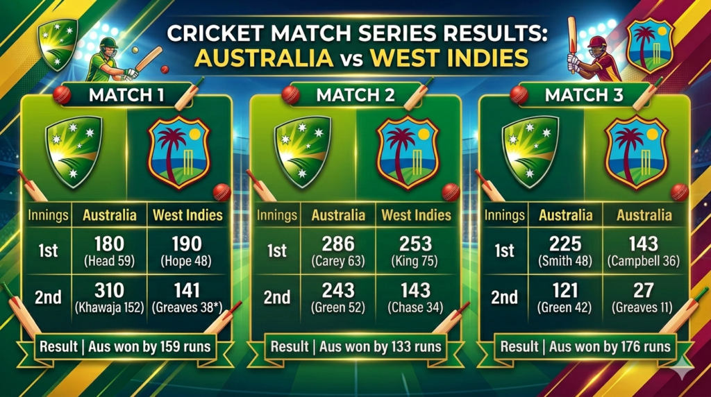check out australian men’s cricket team vs west indies cricket team match scorecard