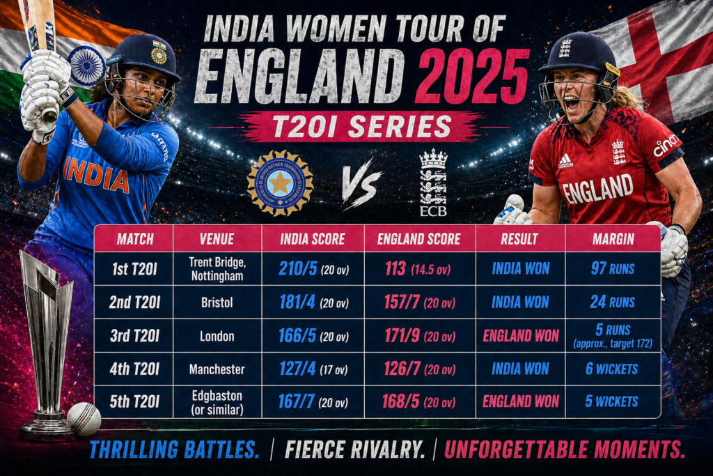 england women's national cricket team vs india women's national cricket team match scorecard of t20 series 2026
