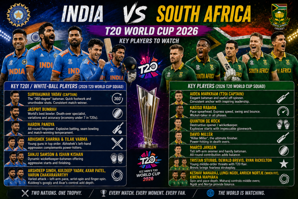 india national cricket team vs south africa national cricket team players t20 world cup list
