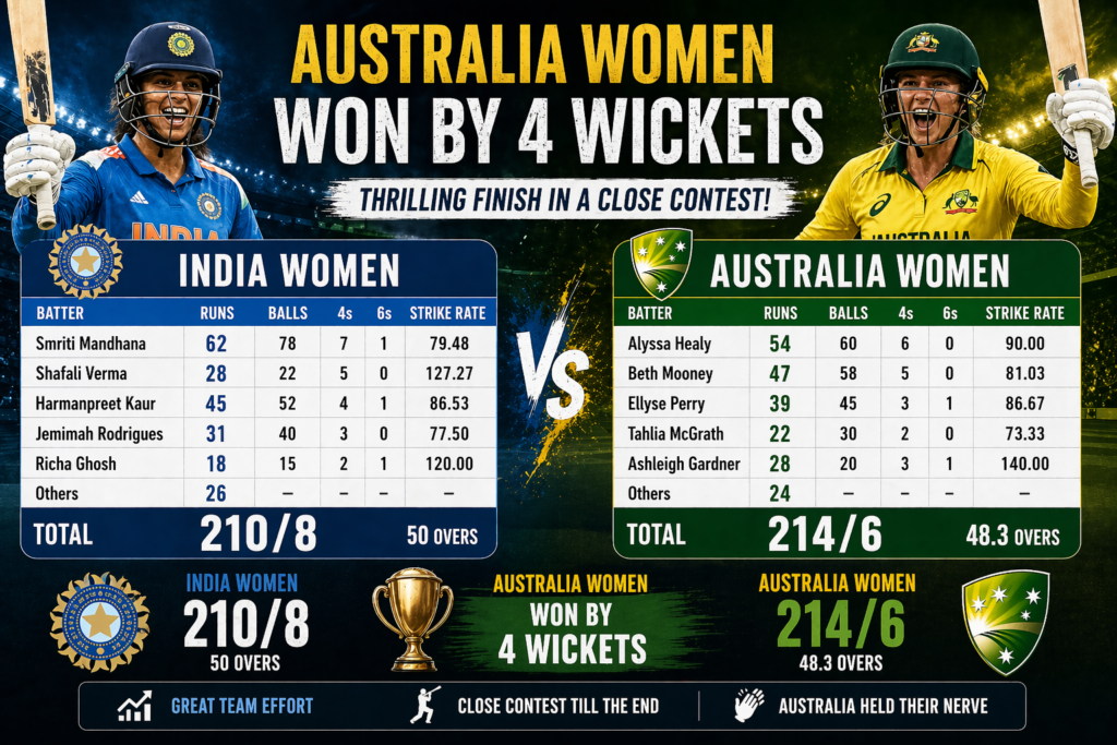 india women's national cricket team vs australia women's national cricket team match scorecard 2026 live now