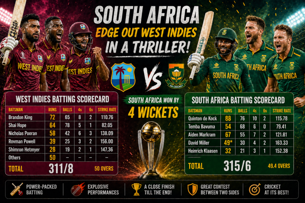 west indies cricket team vs south africa national cricket team match scorecard live now