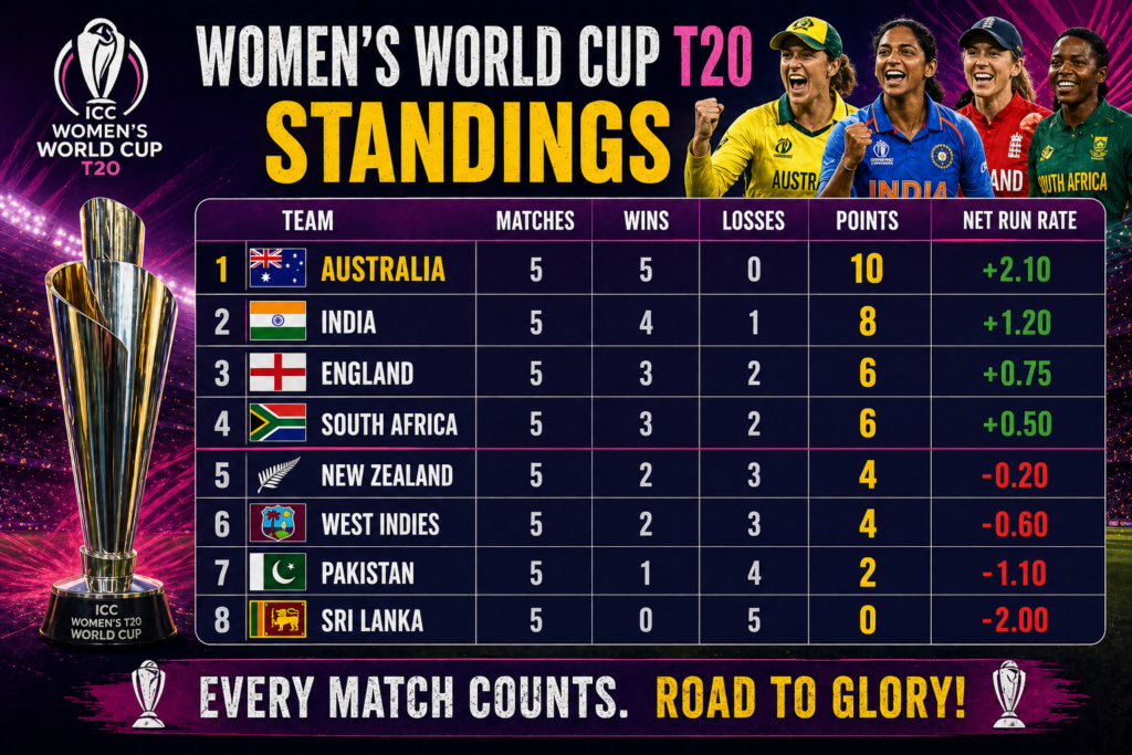 women's cricket world cup standings in 2026