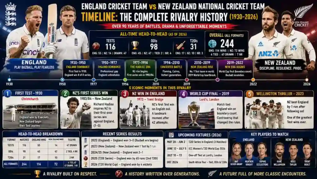 England Cricket Team vs New Zealand National Cricket Team Timeline