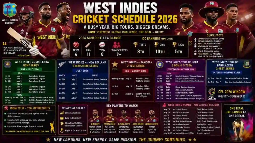 west indies cricket schedule