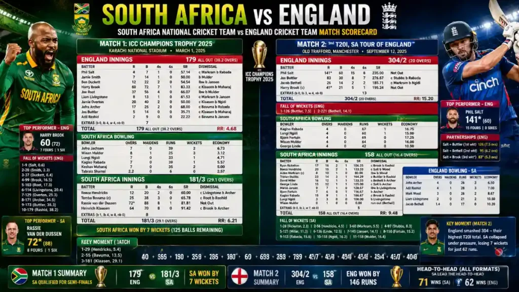 South Africa National Cricket Team vs England Cricket Team Scorecard